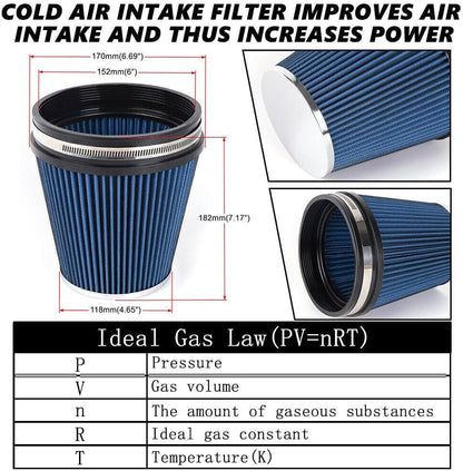 ya 13 9.15 baidi 6 152mm 7in Tall Inlet Truck Air Intake Cone Replacement Dry Blue Air Filter