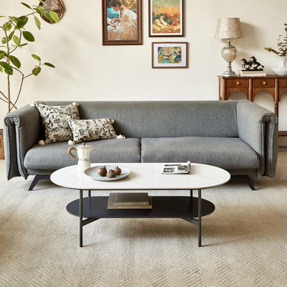 ya 28 10.13 baidi Ceramic White Coffee Table,MDF Painted,Double Layer Bottom Shelf for Living