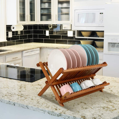 ya 26 10.21 baidi Teak Dish Rack Foldable 2 Tier Dish Rack Dish Drying Rack Foldable DishOrganizer-2