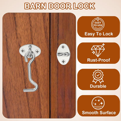 ya 26 10.21 baidi 2 Set Hook and Eye Latch Barn Door Lock Gate Latch 10 with Screws Silver