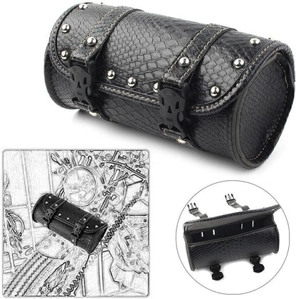 ya 11 9.14 baidiUniversal Motorcycle Leather Tool Bag Fork Handlebar Saddlebag Roll Barrel Pouch