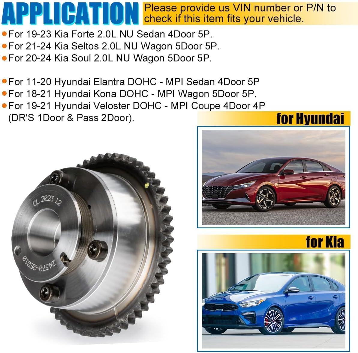 ya 2 8.15 CVVT Gear 24370-2E020 for Hyundai 14-2020 for Elantra 2017-20 for Kia 2.0L 1.8L