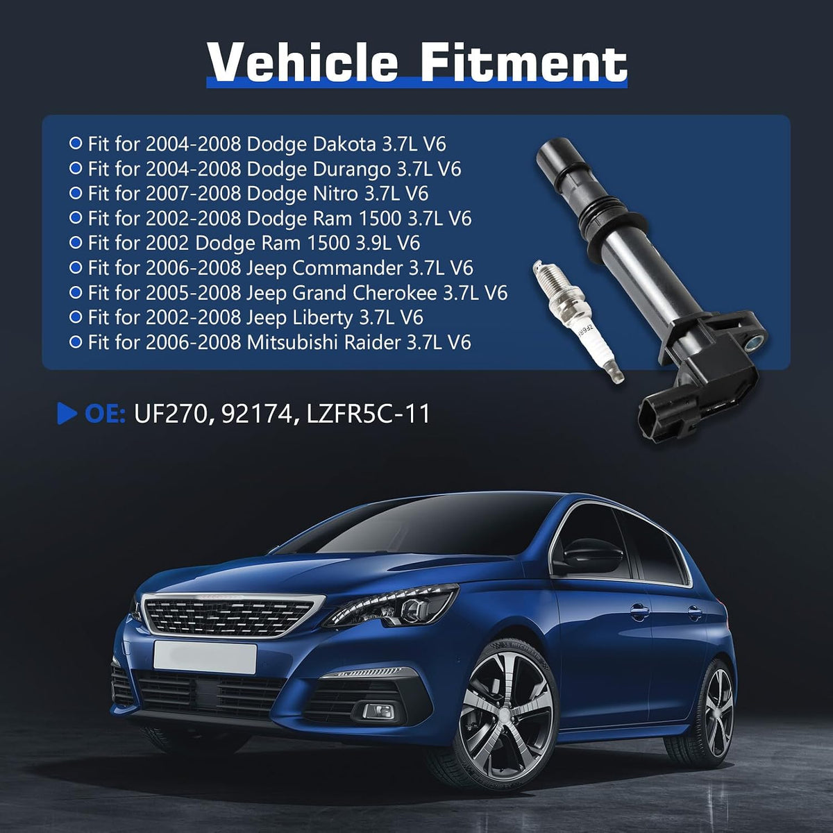 ya 9 10.24 6pcs Ignition Coils + Spark Plugs For 2004-2008 for Dodge Dakota 3.7L V6 UF270