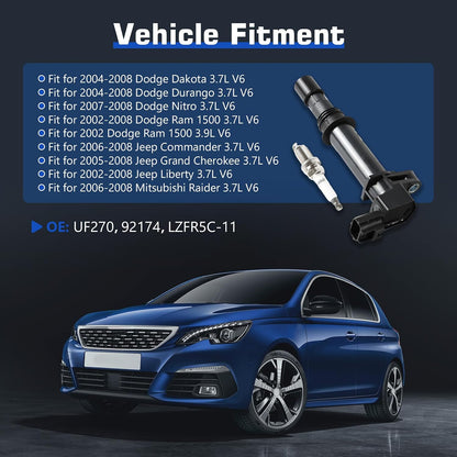 ya 9 10.24 6pcs Ignition Coils + Spark Plugs For 2004-2008 for Dodge Dakota 3.7L V6 UF270