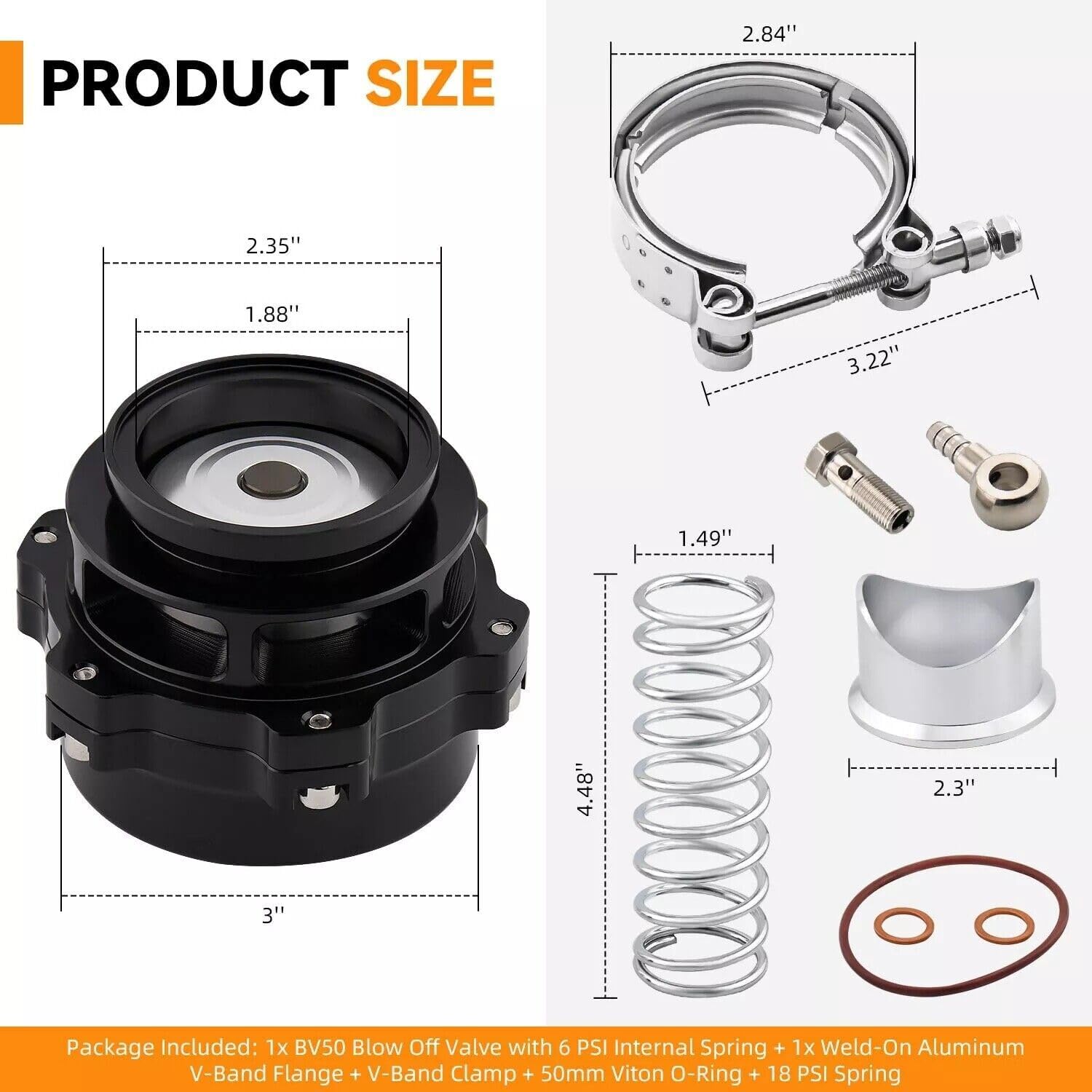 ya 4 8.24 baidi Black Universal 50MM V Band Blow Off Valve BOV Typer w/Weld On Aluminum Flange