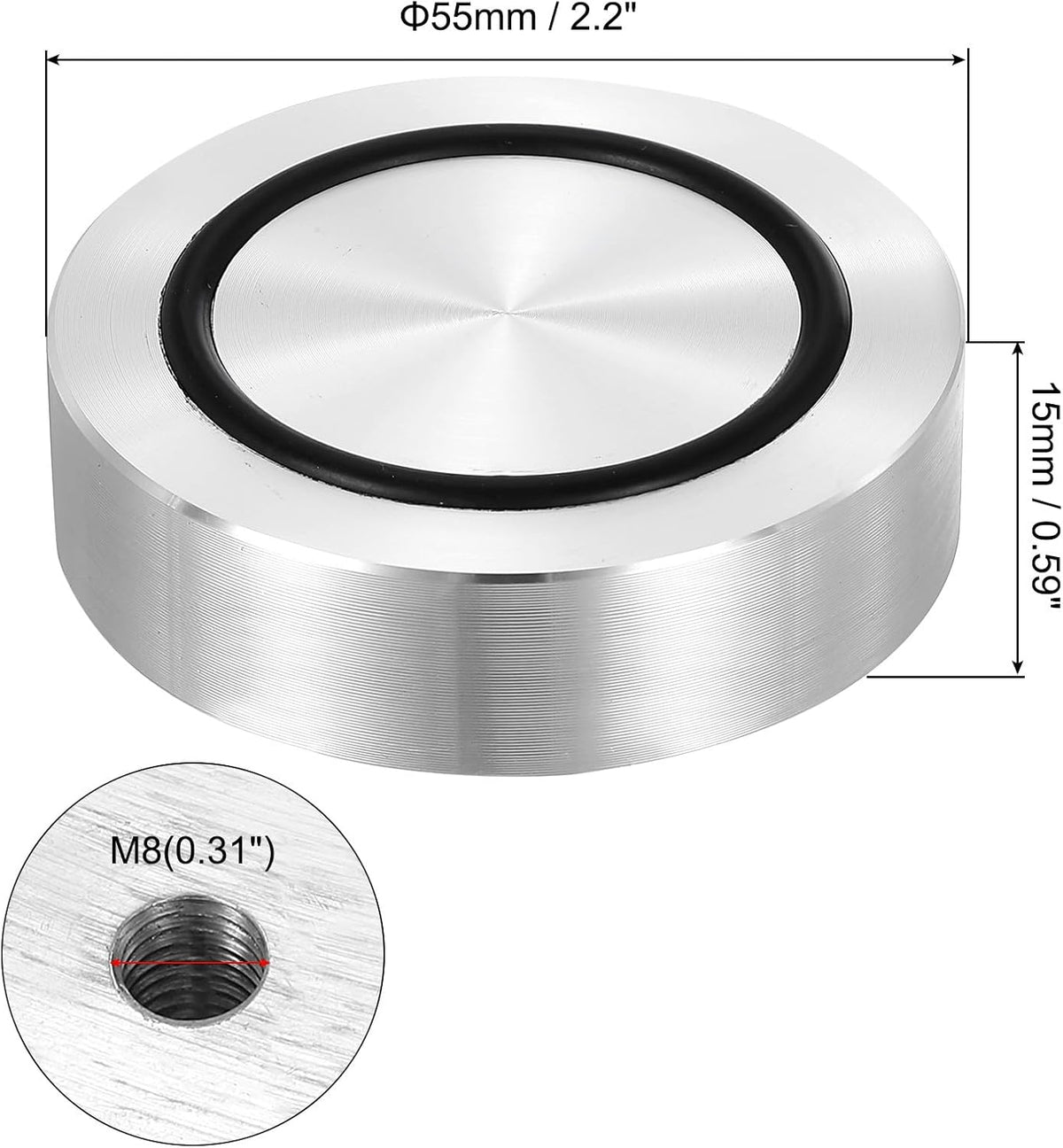ya 26 10.21 baidi M8 55mm / 2.2 Dia 15mm Aluminum Disc Glass Top Adapter with Rubber Ring 4pcs