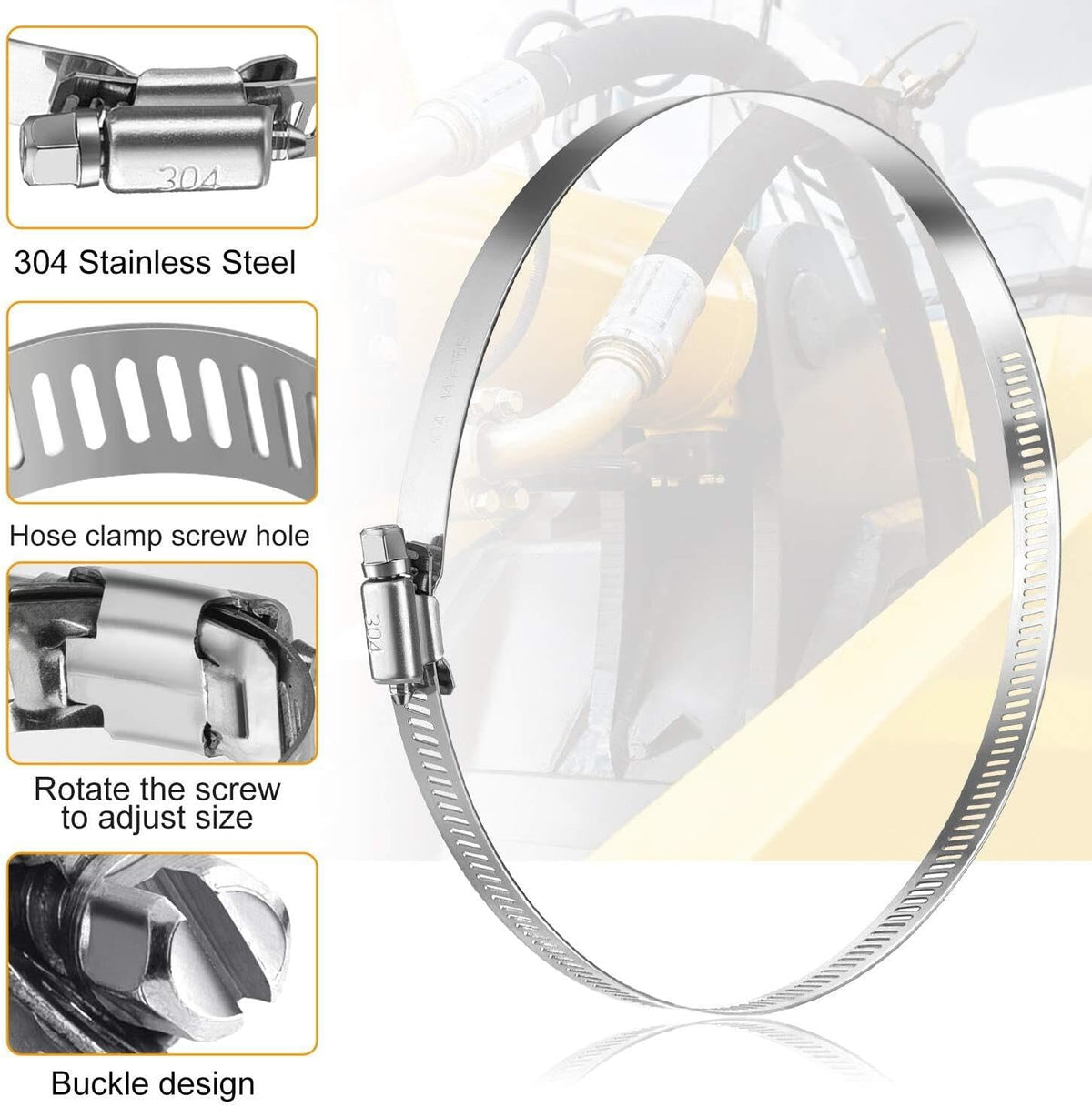 ya 11 9.14 baidi6-Pack Adjustable Hose Clamps Worm Gear Stainless Steel Clamps 8 Inch -