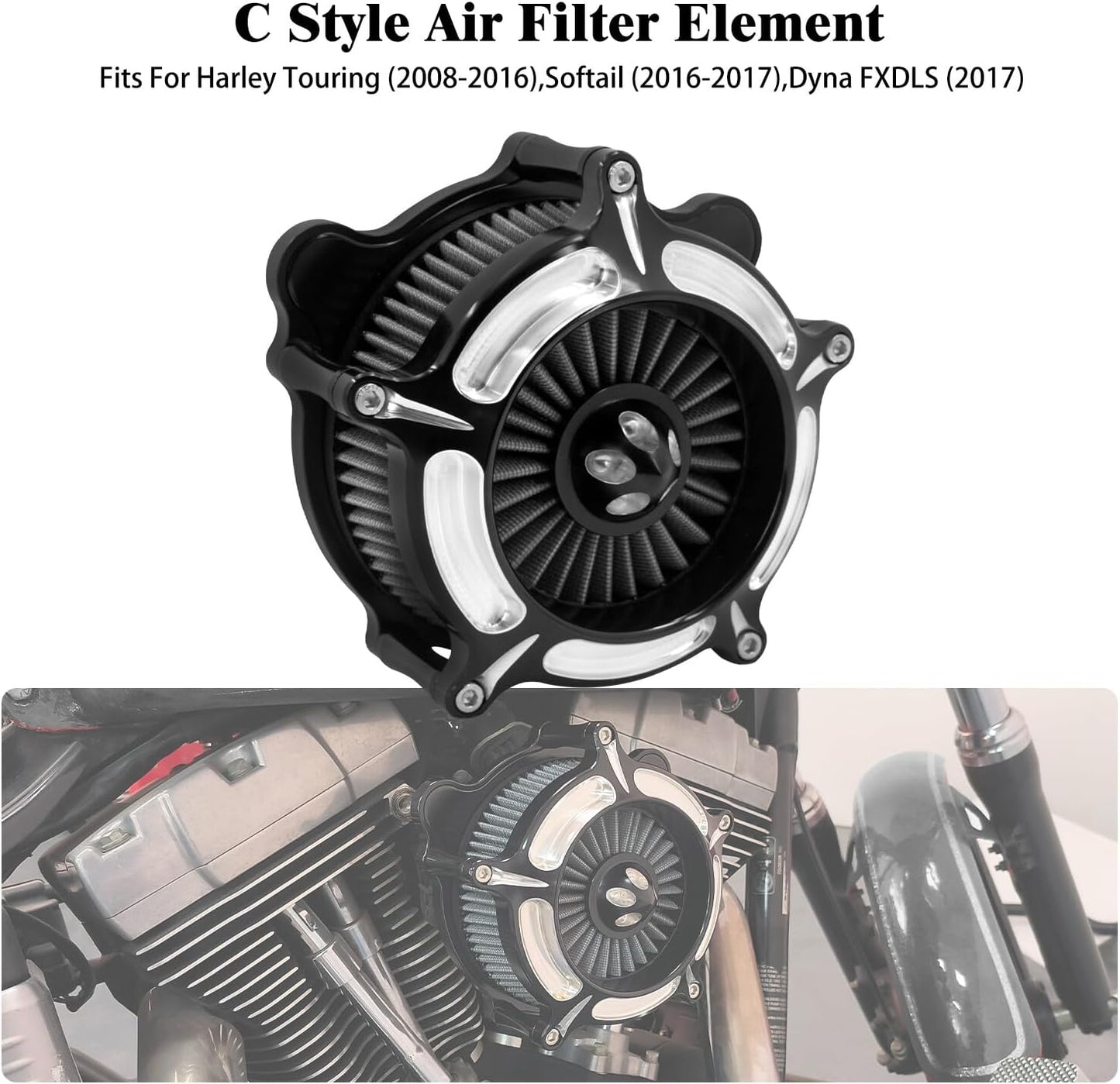 ya 5 8.10 Turbine Spike Air Filter Cleaner for Harley Touring Electra Road Glide 2008-2016