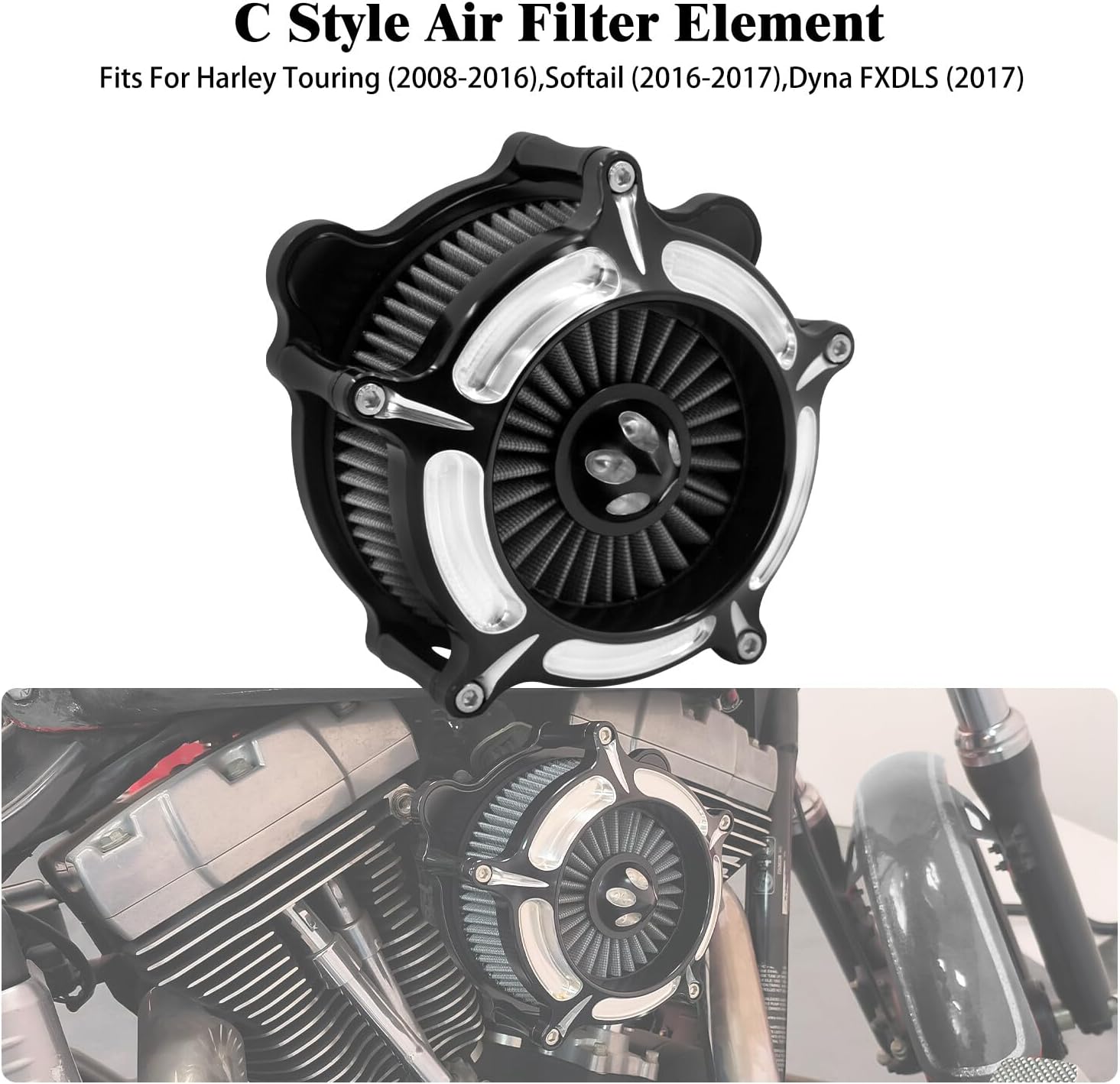 ya 8 8.24 baidi Turbine Spike Air Filter Cleaner for Harley Touring Electra Road Glide 2008-2016