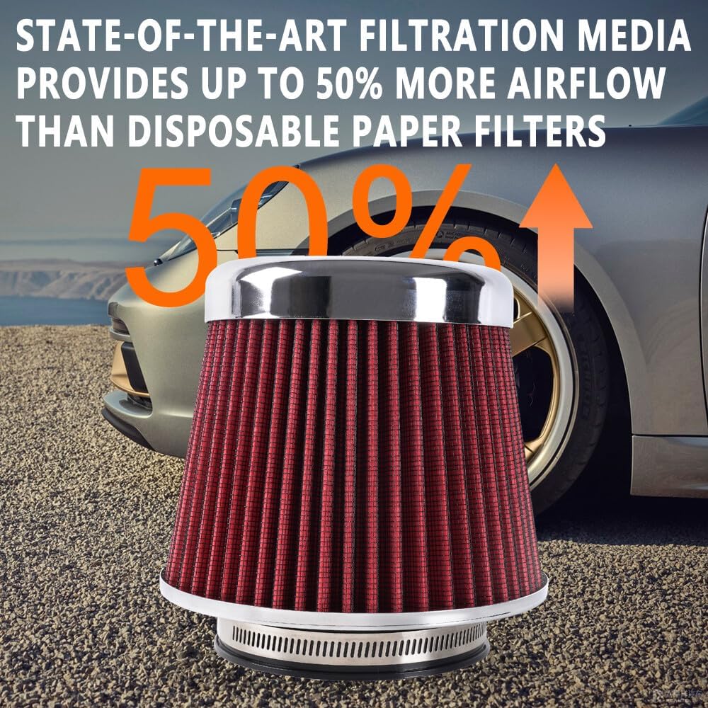 ya 13 9.15 baidi High Flow Per for MAN ce Cold Air Intake Air Filter 3/3.5/4 Inlet 5 Tall Red