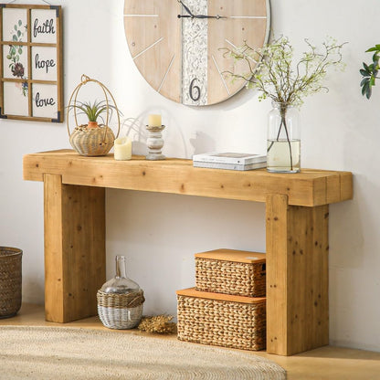 ya 28 10.13 baidi 63 Natural Solid Wood Console Table ¨C Rustic Farmhouse Sofa Table for Entr