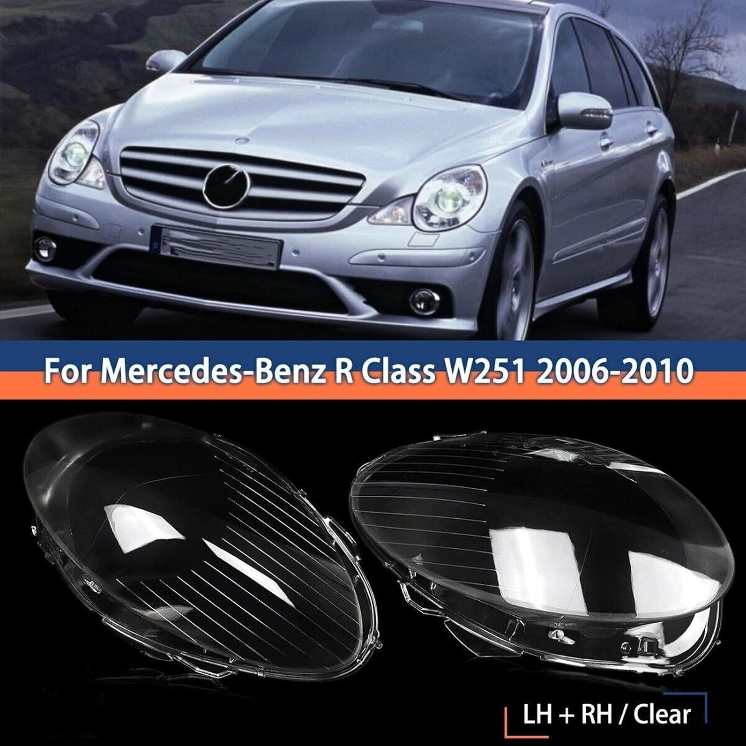 ya 4 8.10 Front Clear Right&Left Headlight Lens Cover For Benz W251 R320 R350 R500 2006-10