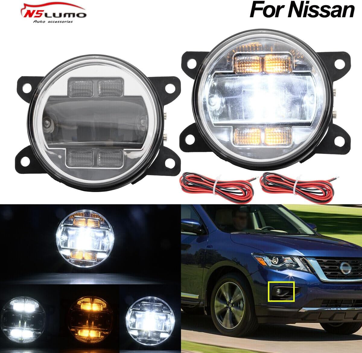 ya 4 8.10 2xLED Fog Light White Amber DRL for Nissan Xterra Pathfinder Titan NV3500 Armada