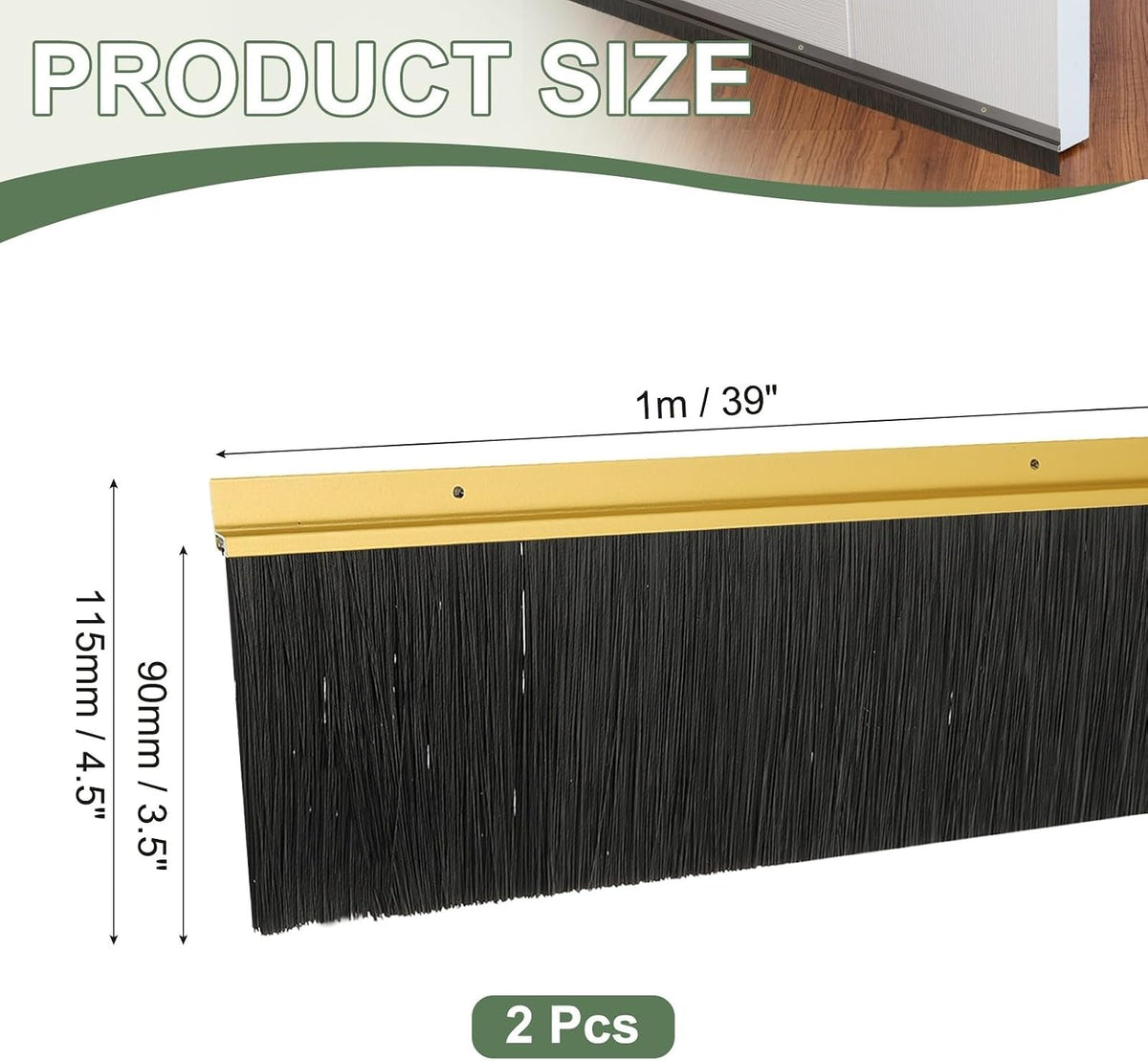 ya 26 10.21 baidi Door Sweep Brush Sweeps 3.5 Black PP Brush 39L x 4.5W -H-Shape(2 Pcs, Gold)