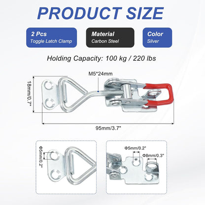 ya 26 10.21 baidi 2 Pcs Toggle Latch Clamp 4001 Carbon Steel with Lock Hole 220Lbs ing, Silver