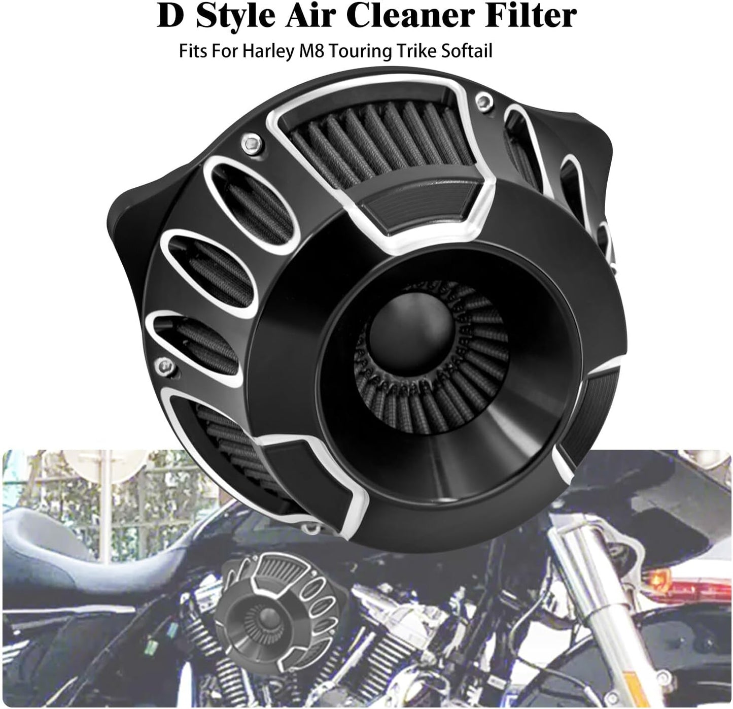 ya 5 8.10 Hollow Cut Air Cleaner Filter Gray Intake for Harley Road Electra Glide 17-2023