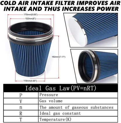 ya 13 9.15 baidi Blue Short 6 152mm Inlet Truck Air Intake Cone Replacement Dry Air Filter