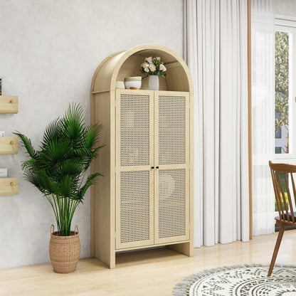 ya 28 10.13 baidi 70.28Tall Arched Kitchen Pantry - Rattan , 2 Adjustable Shelves for Kitche