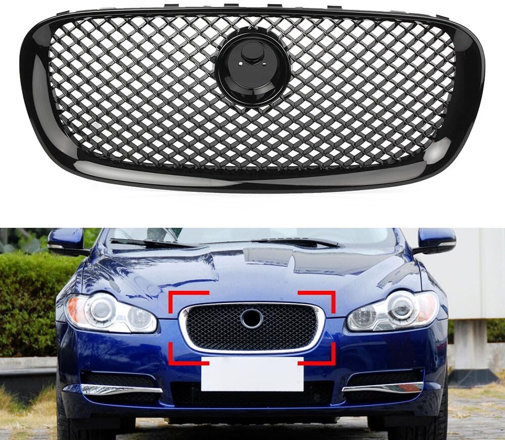 ya 2 8.15 1X Car Front Bumper Grille Grill ABS Fit for Jaguar XF 2008-2011 10 All Black