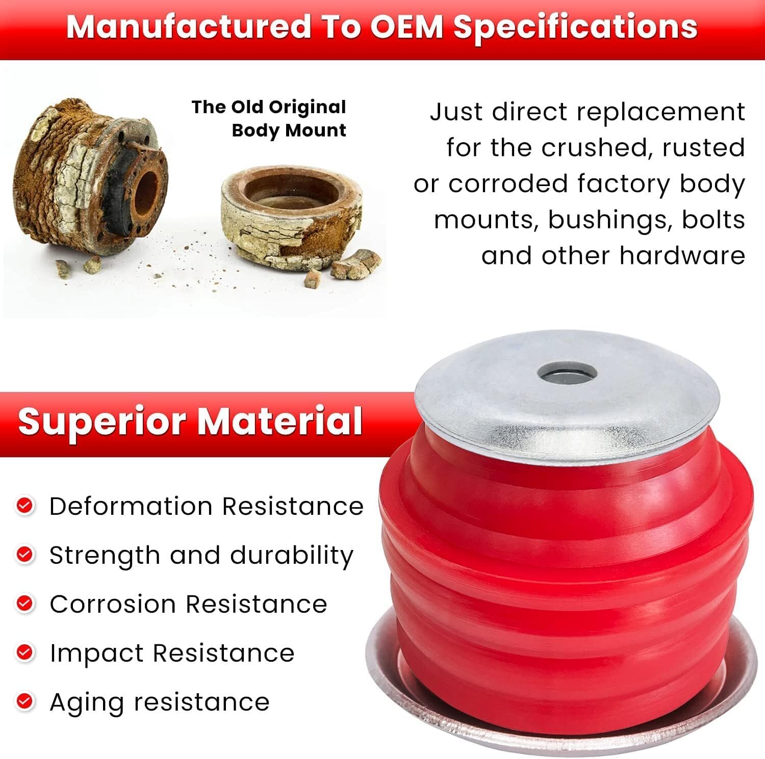ya 2 8.15 Red Body Cab Mount Bushing Kit for 2008-2016 for Ford F250 F350 Super Duty 2WD 4WD