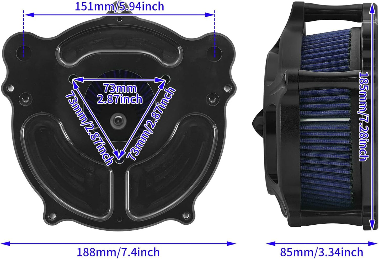 ya 5 8.10 Matte Black Air Cleaner Blue Intake Filter Fit for Harley Touring 08-16 Softail