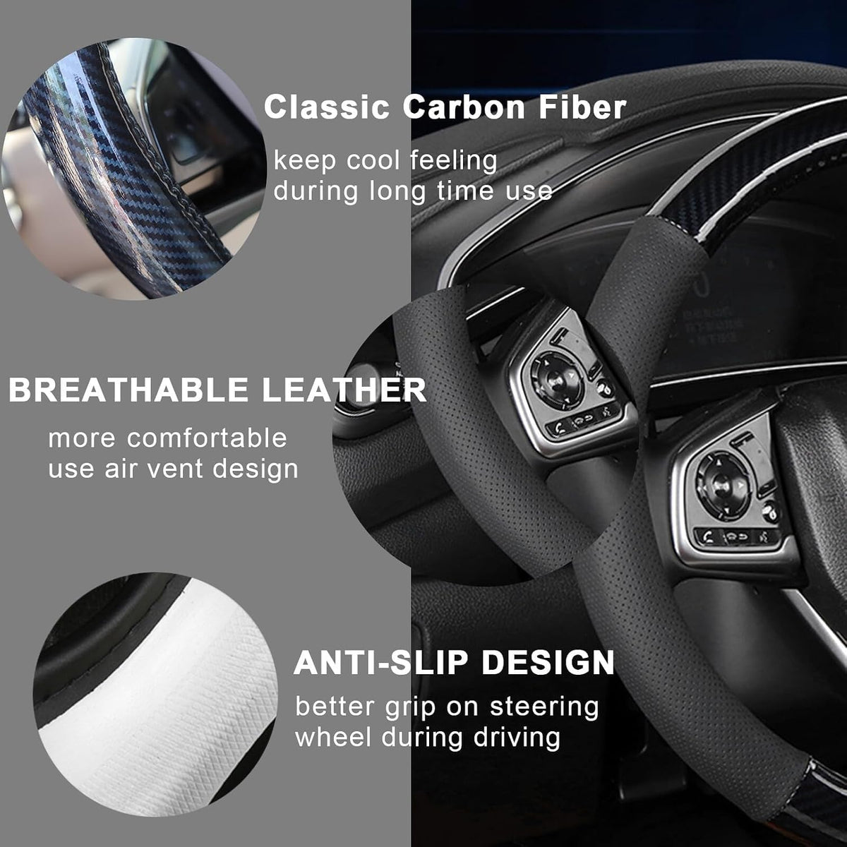 ya 28 10.13 zhengce Carbon Fiber Steering Wheel Cover 14.5''-15'' Universal Waterfroof Anti-Sl