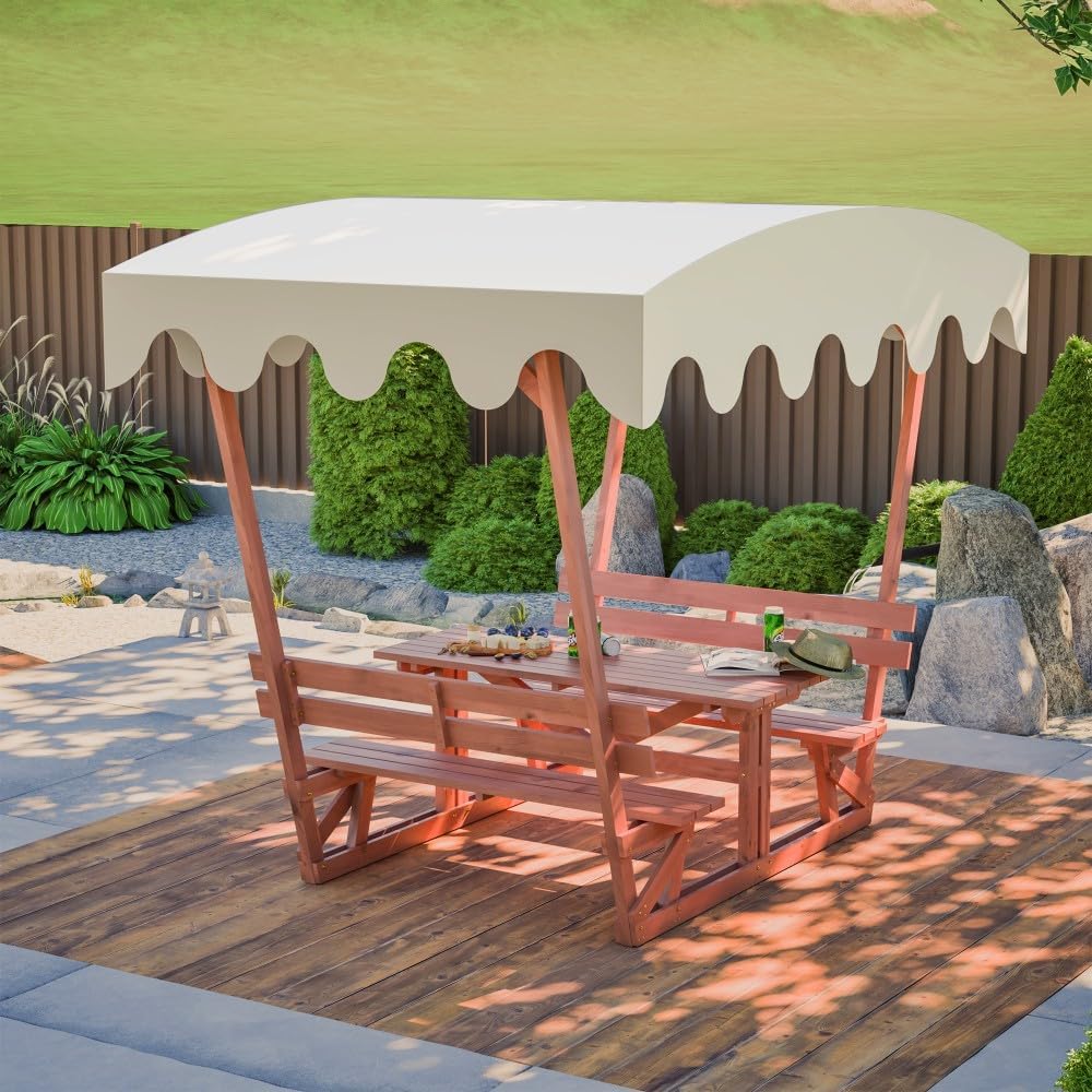ya 28 10.13 baidi Brown Waterproof Solid Wood Picnic Table & Bench Set ¨C Removable Canopy