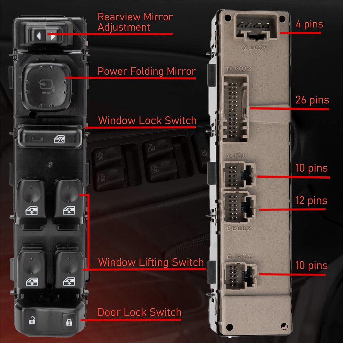 ya 4 8.8 Front Driver Left Side Power Window Switch for GMC for Chevrolet for Silverado 15883320