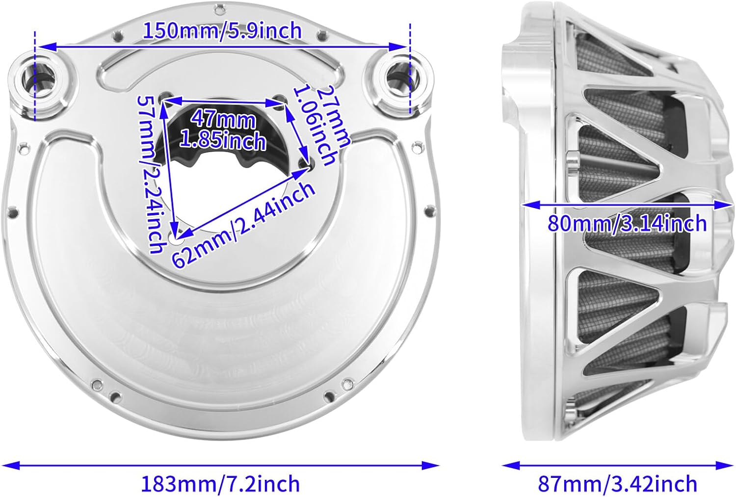 ya 8 8.24 baidi Chrome Cross Air Cleaner Filter for Harley Touring Road Electra Glide 2000-2007