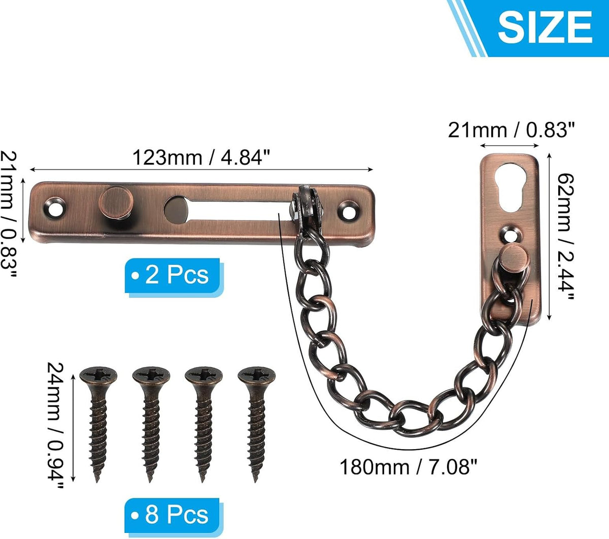 ya 26 10.21 baidi 2 Pcs Door Chain Lock Latch Door Guard Security with 8 Pcs Screws Dark Red