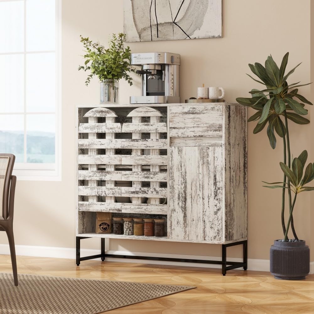 ya 28 10.13 baidi White 44.3 Retro Farmhouse Sideboard - Coffee Bar Console for Living Room