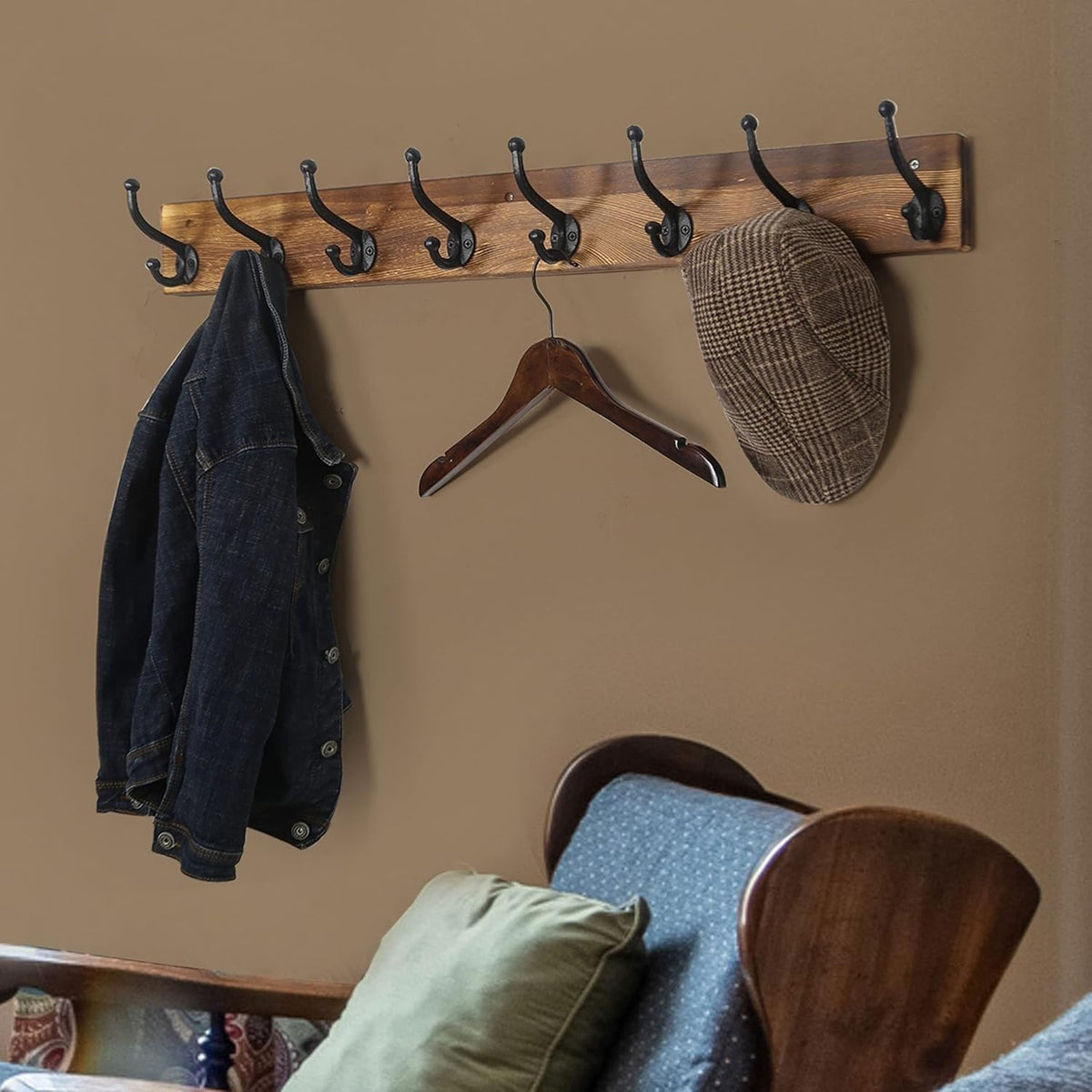 ya 26 10.21 baidi Rustic Style Coat Rack, Wall-Mounted, 35.43 inches Long.