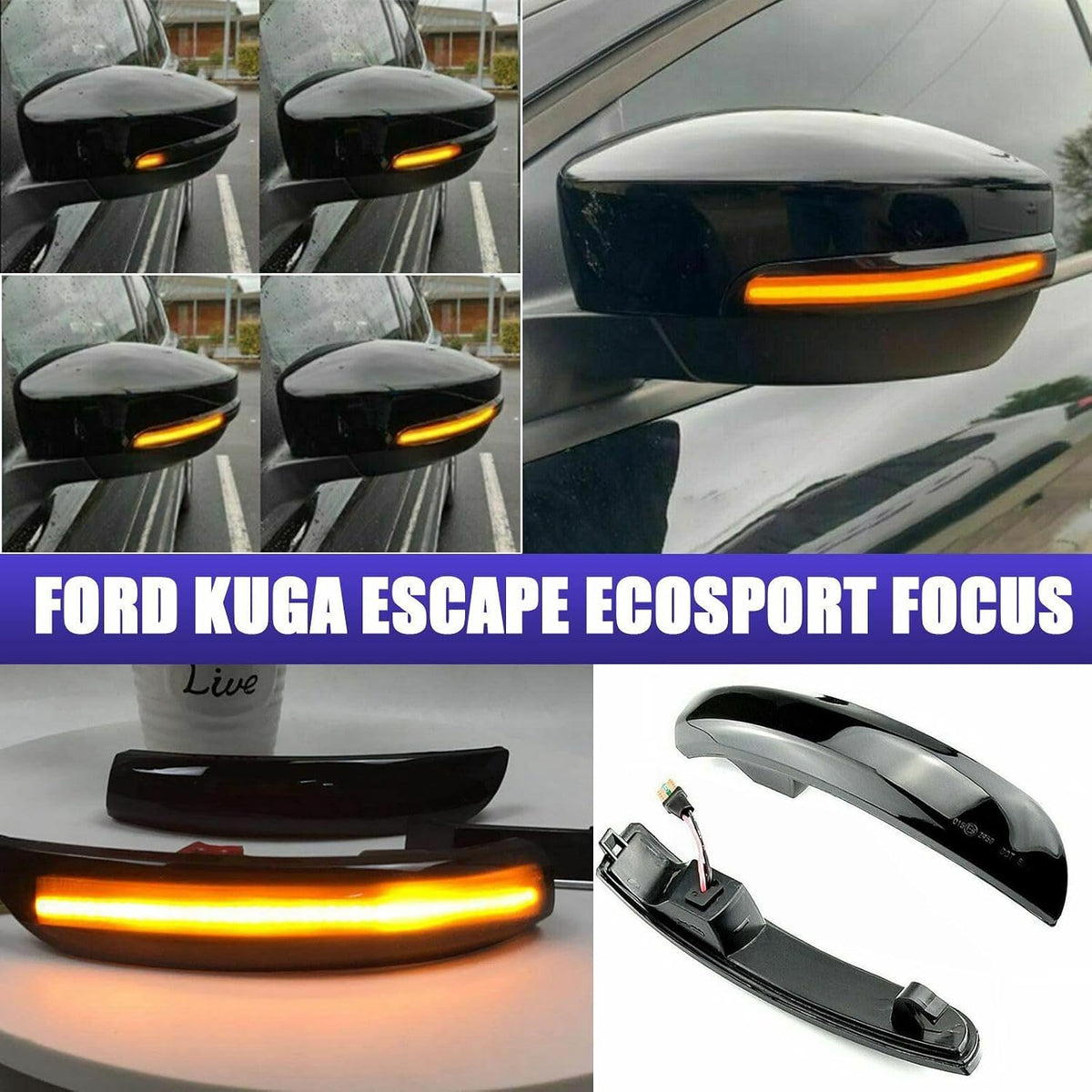 ya 4 8.8 2Pc Sequential Side Mirror Turn Signal Light for Ford Kuga Escape EcoSport Focus