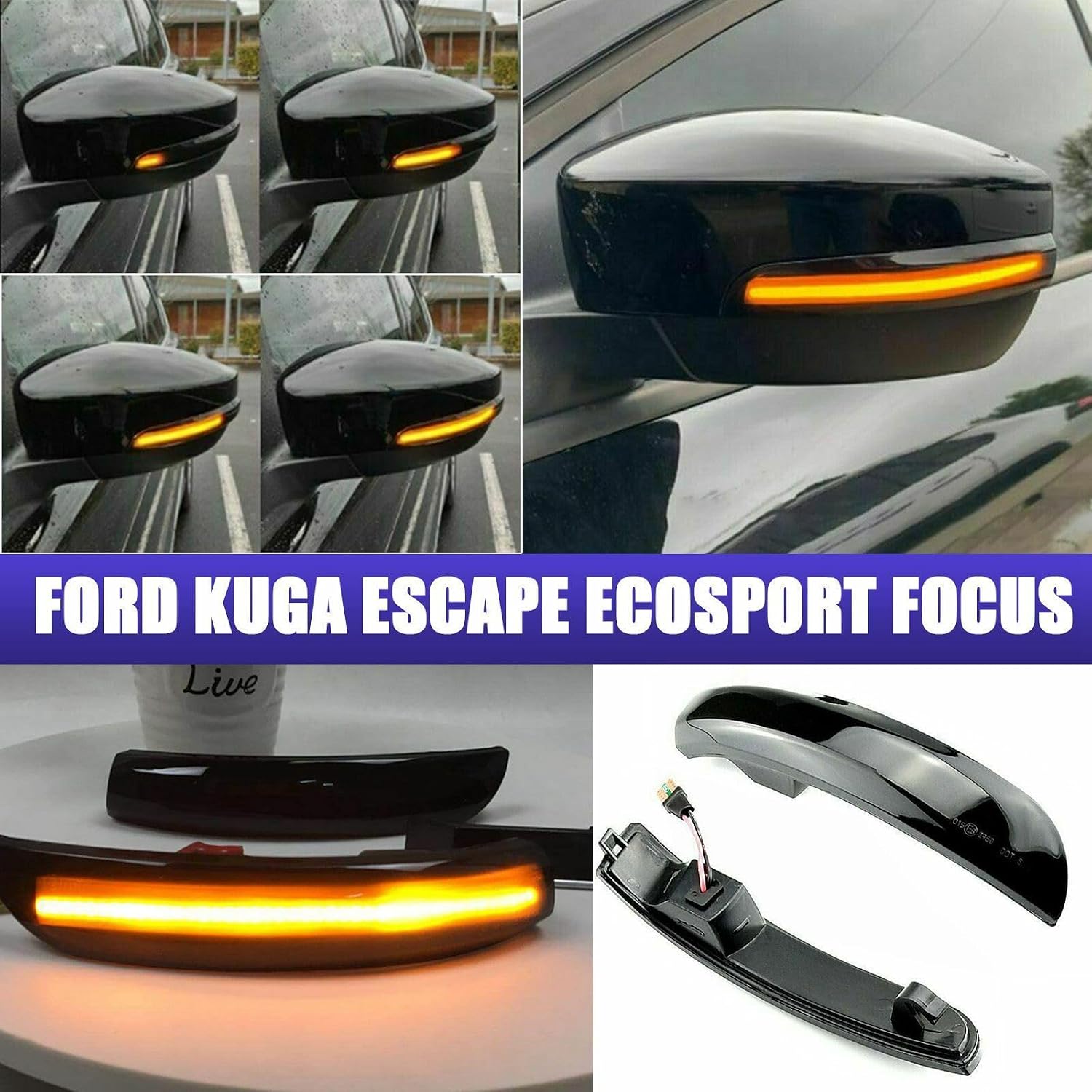 ya 3 8.24 baidi 2Pc Sequential Side Mirror Turn Signal Light for Ford Kuga Escape EcoSport Focus