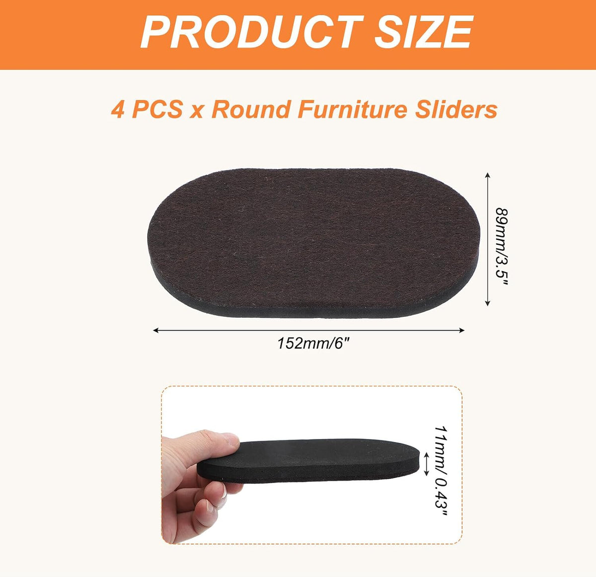 ya 26 10.21 baidi 3 1/2 Furniture Sliders, 4 Pcs Furniture Sliders for Hardwood Floors, Brown