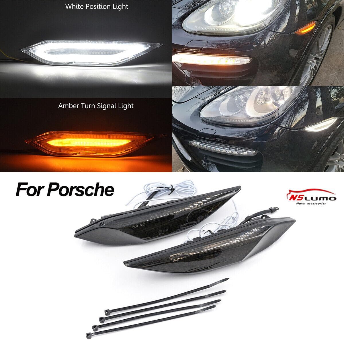 ya 7 8.24 baidi Smoke LED Side Marker Lights Turn Signal Lights for 2011-2014 for Porsche for Cayenne 958 
