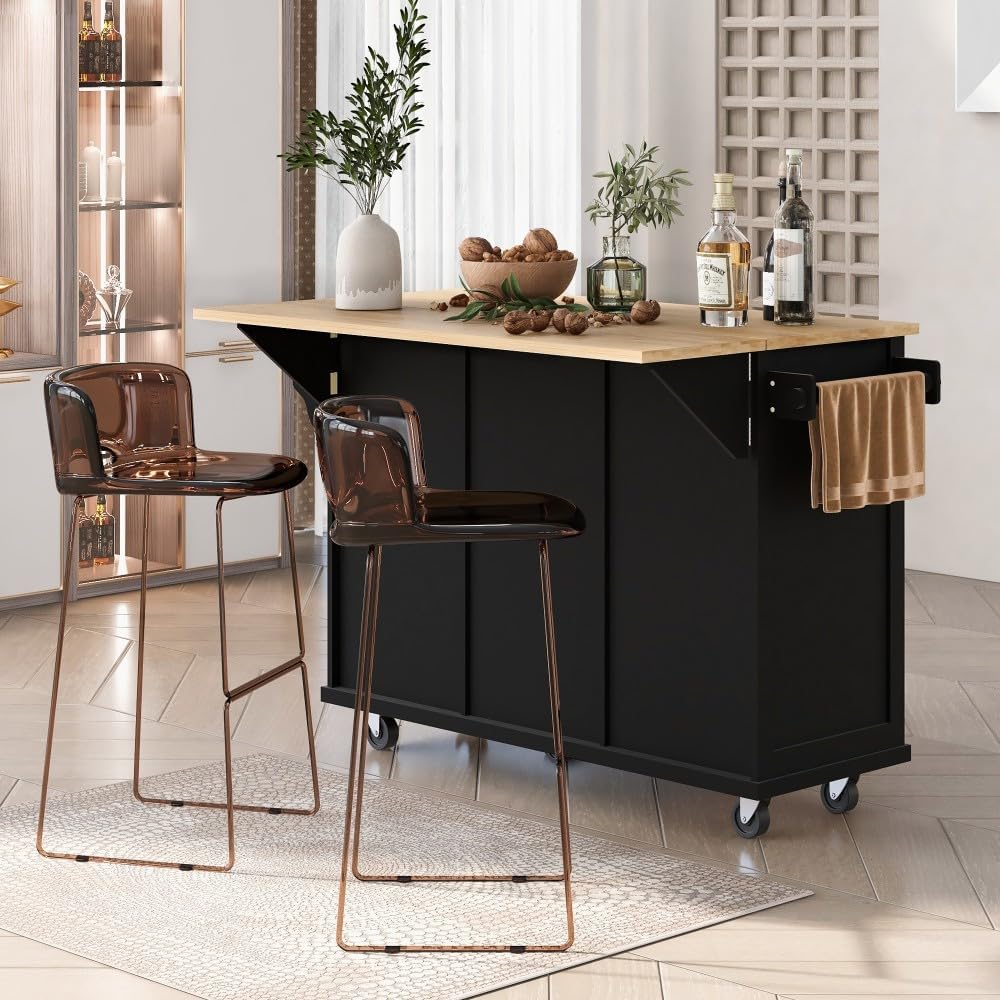 ya 28 10.13 baidi Kitchen Cart w/5 Wheels, 3 Drawers, Cabinet Internal for Dining Room Black