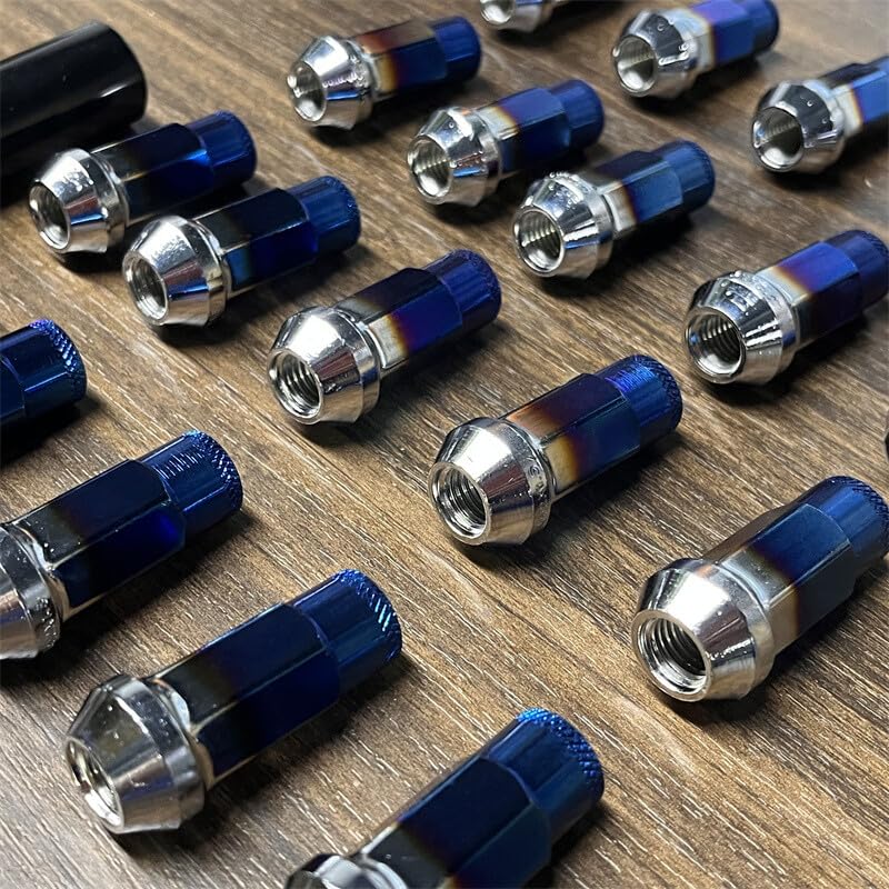 ya 10 9.16 baidi 20pcs M12x1.5 Lug Nuts 48mm Steel Open End Wheel Nuts Bolts Grilled Blue