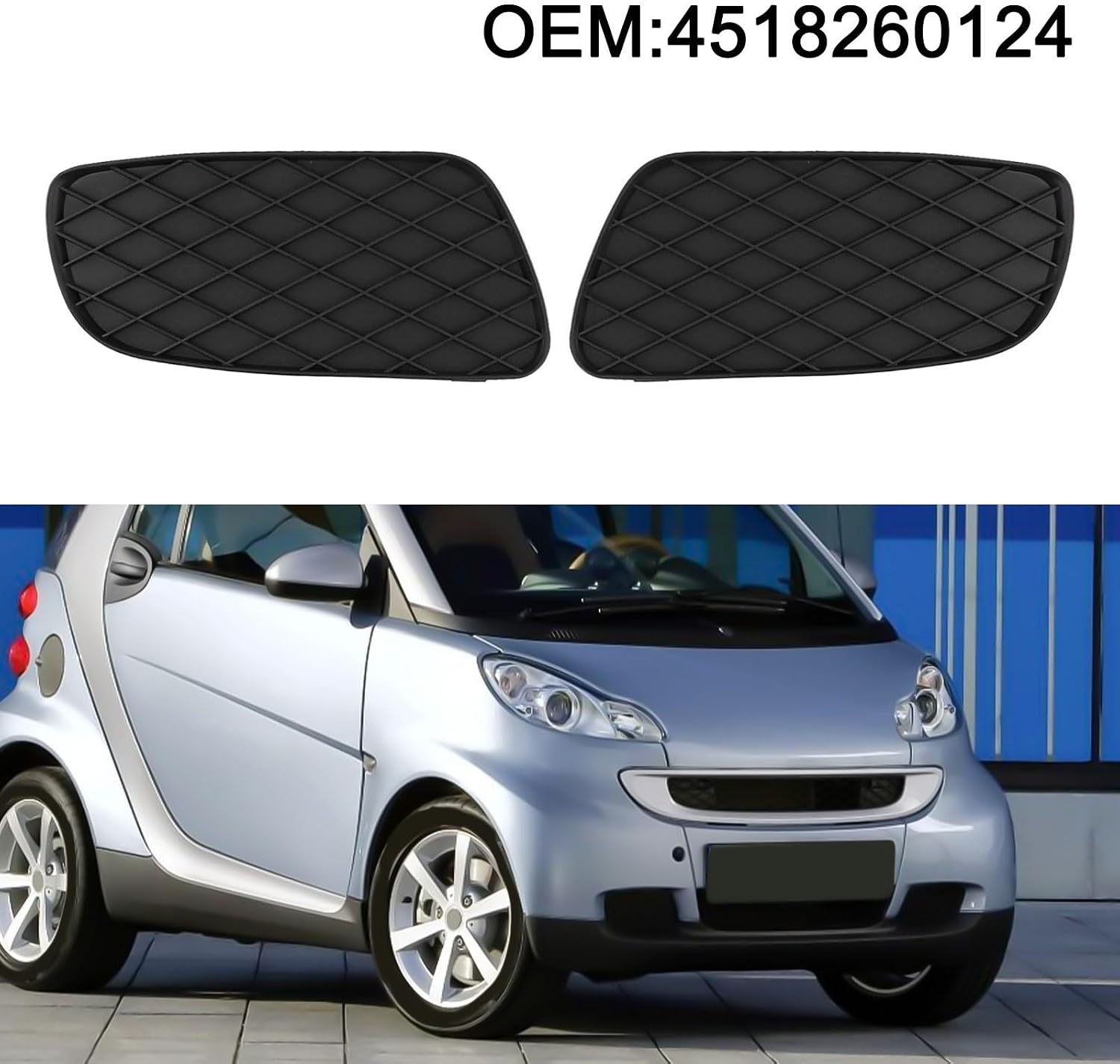 ya 6 8.24 baidi 1Pair Front Lower Bumper Grille Fog Lamp Cover for for Smart for Fortwo 451 08-12