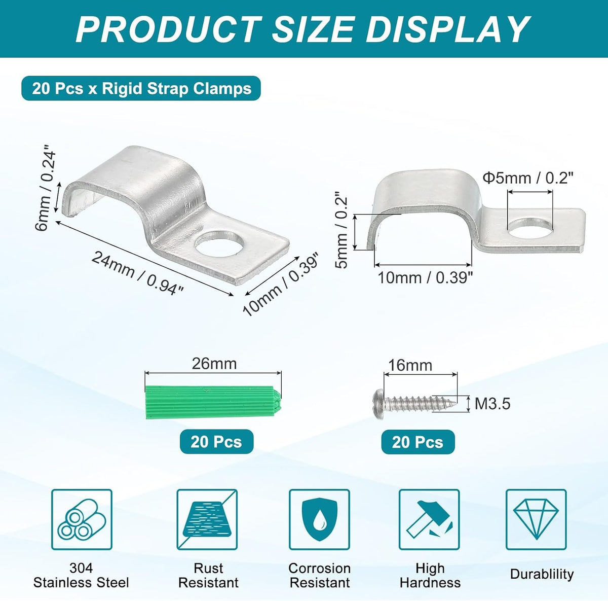 ya 26 10.21 baidi 20Pack Stainless Steel Pipe Strap Fit for 5x10mm Light Strip Cable Strap Clamp