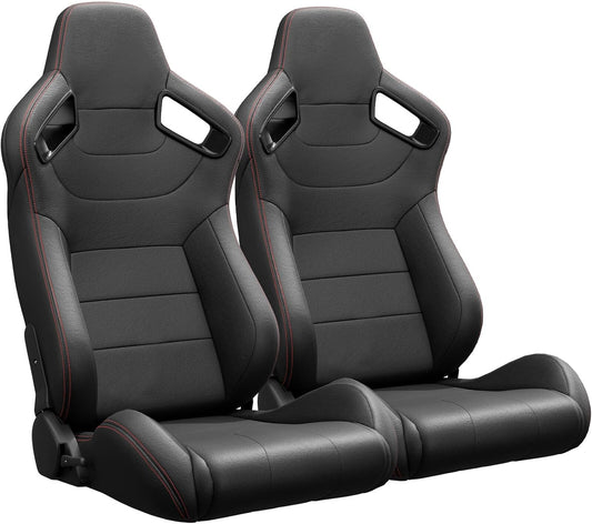 ya 4 8.8.2 2PC Universal Black Bucket Racing for SEATs PVC Leather Reclinable w/Adjustor Slider