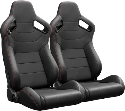 ya 5 8.24 baidi 2PC Universal Black Bucket Racing for SEATs PVC Leather Reclinable w/Adjustor Slider