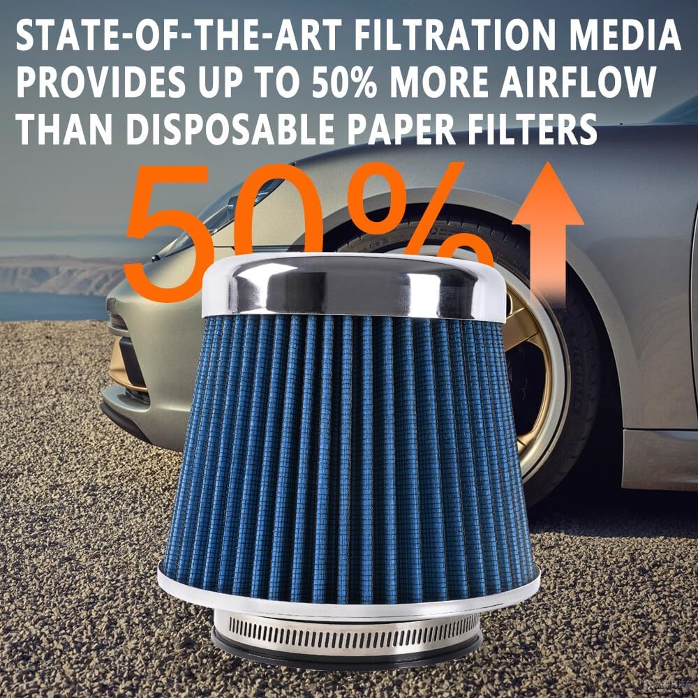 ya 13 9.15 baidi 3/3.5/4 High Flow Inlet Dry Air Filter Cold Air Intake Cone Replacement BLUE