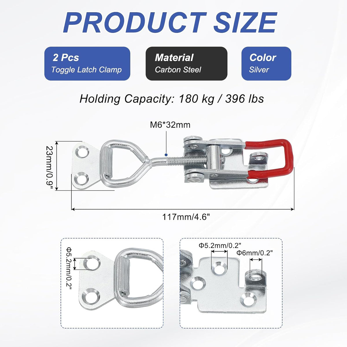 ya 26 10.21 baidi 2 Pcs Toggle Latch Clamp 4002 Carbon Steel with Lock Hole 396Lbs ing, Silver