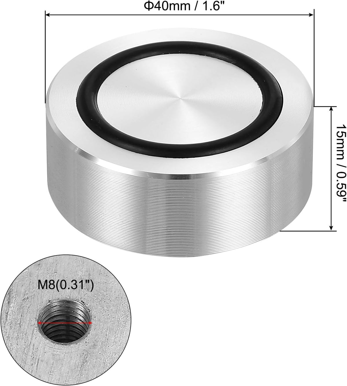 ya 26 10.21 baidi M8 40mm / 1.6 Dia 15mm Aluminum Disc Glass Top Adapter with Rubber Ring 4pcs