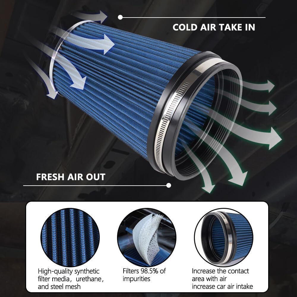 ya 13 9.15 baidi Blue 6 152mm Inlet Truck Air Intake Cone Replacement Dry Air Filter 9 Tall