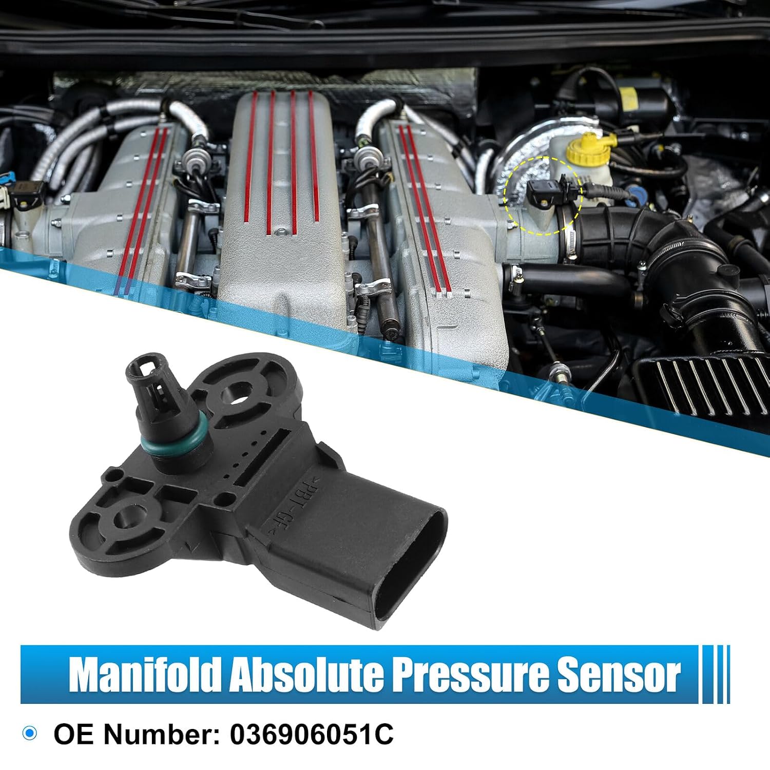 ya 6 8.24 baidi MAP for Man ifold Air Pressure Sensor for Audi Q7 2006-2010 036906051C ABS Black