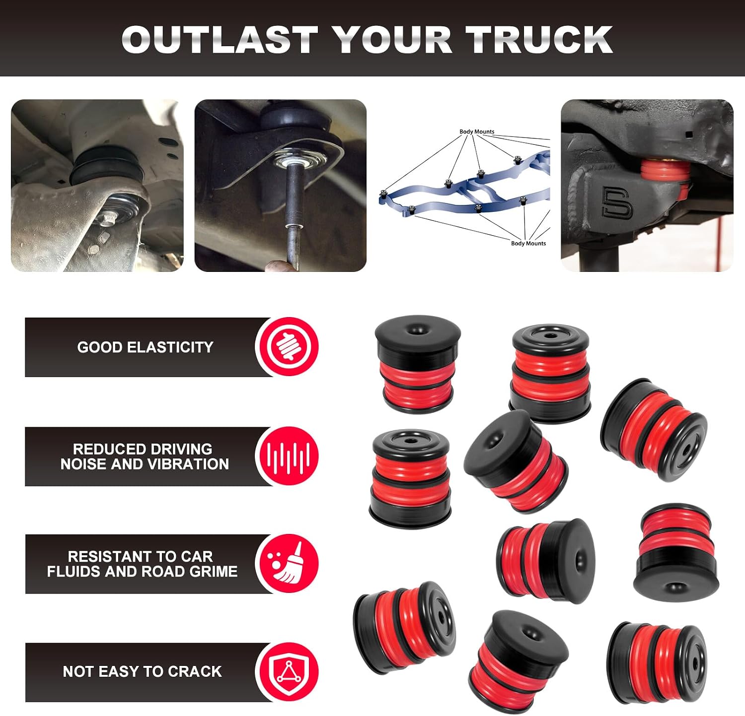 ya 2 8.15 Silicone Body Mount Bushing Kit for 08-16 for Ford Super Duty Crew Cab F-250 F-350