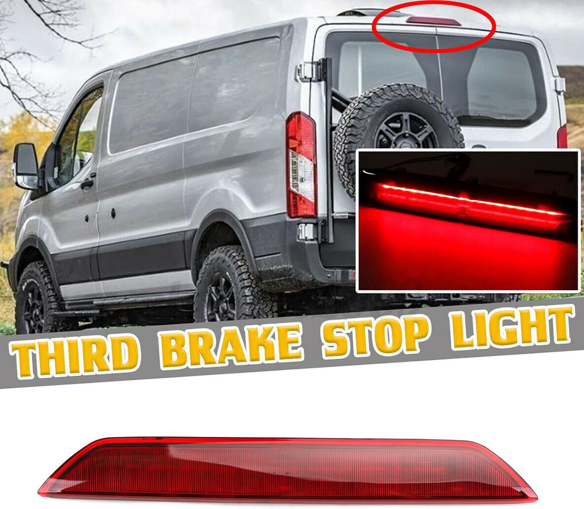 ya 10 9.16 zhengce Red Rear Center High Mount Stop Third Brake Light For Transit 2015-2020