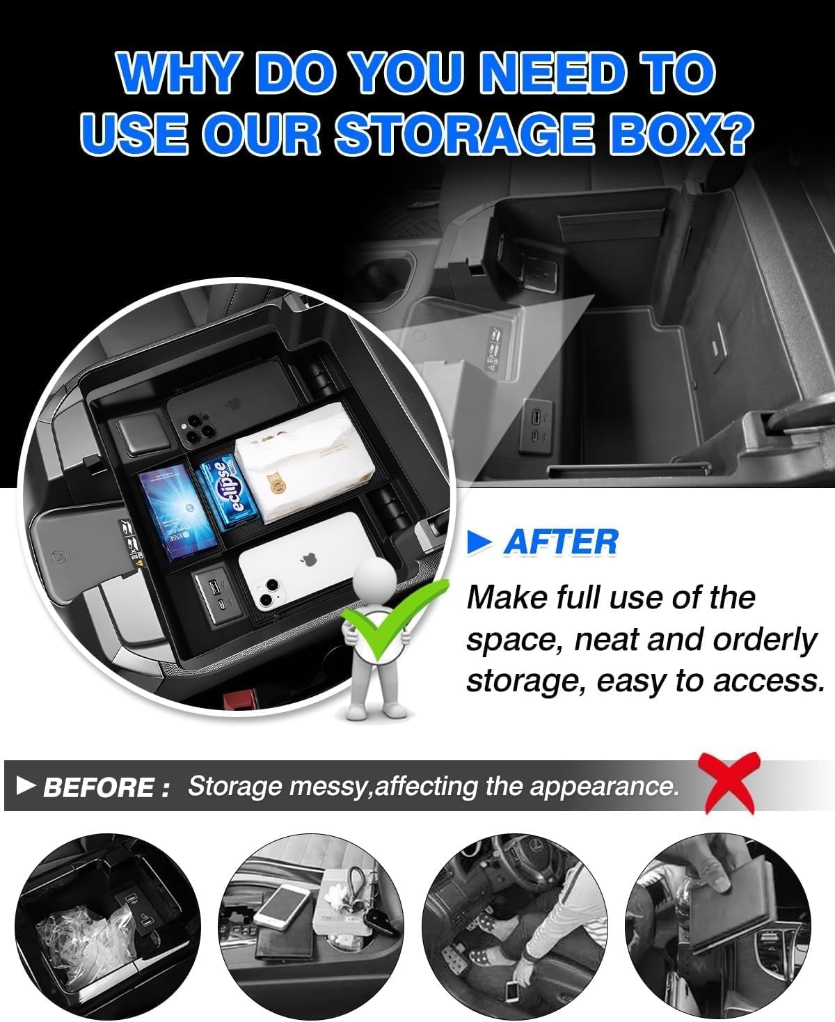 ya 5 8.10 For 2022-2024 for Chevy for Silverado Cab Center Console Storage Box Organizer Accessory